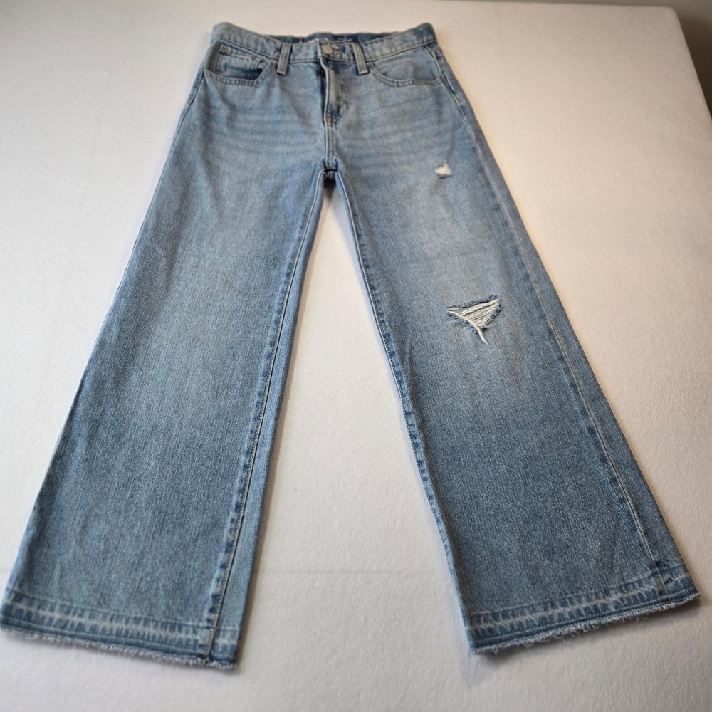 Old Navy Baggy Wide Leg Jeans Womens 14 Light Blue High Rise Distressed